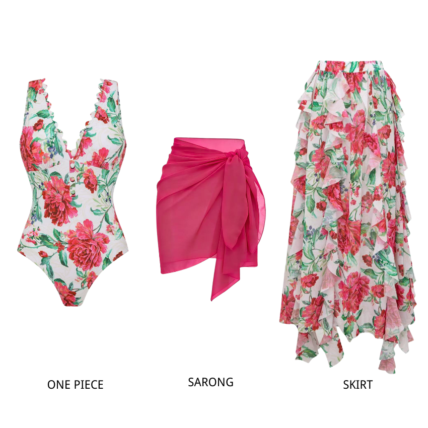 Color-Blocked Blooming Flower Print Swimsuit Set(s)