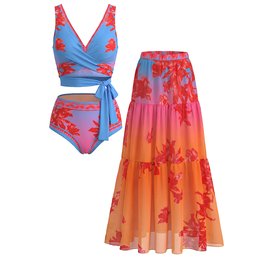 [Copy]Blush Pink & Teal Floral Two-Piece Print Swimsuit Set(s)