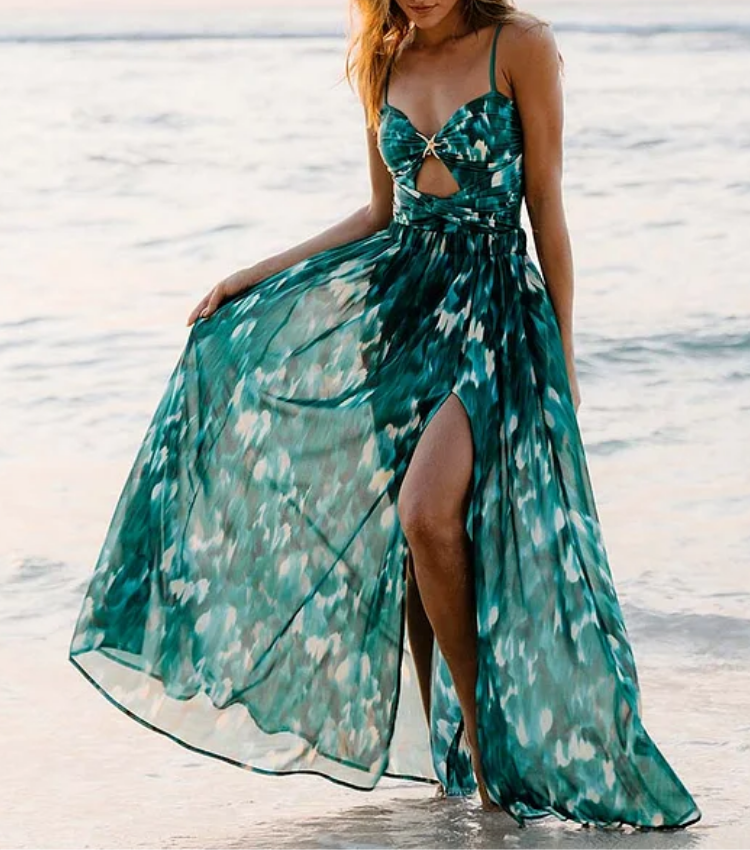 Ruched Cutout Green One Piece Swimsuit and Skirt Flaxmaker