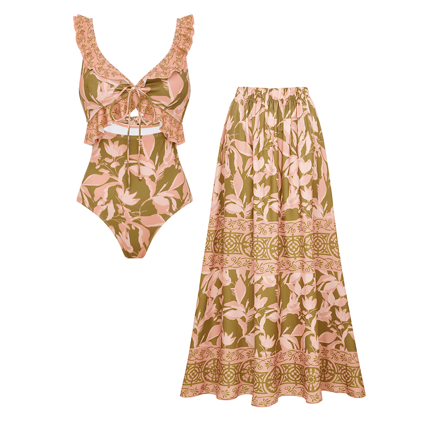 [Copy][Copy][Copy][Copy][Copy]V Neck Blue Paisley Print Swimsuit Set(s)