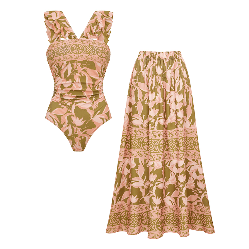 [Copy][Copy][Copy][Copy]V Neck Blue Paisley Print Swimsuit Set(s)