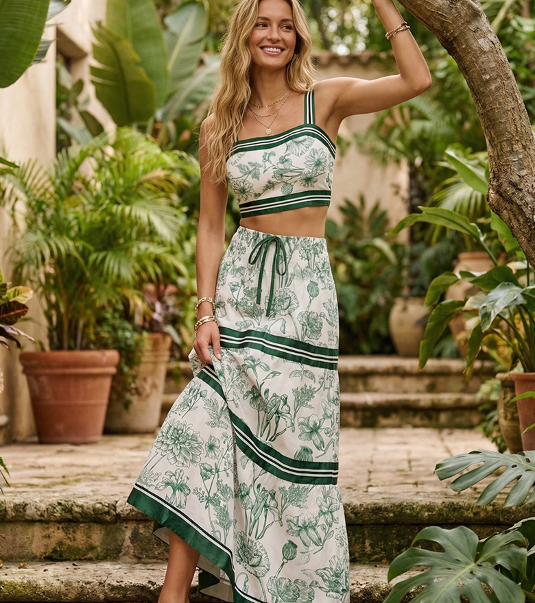 Printed Tank Top and Pencil Skirt Set