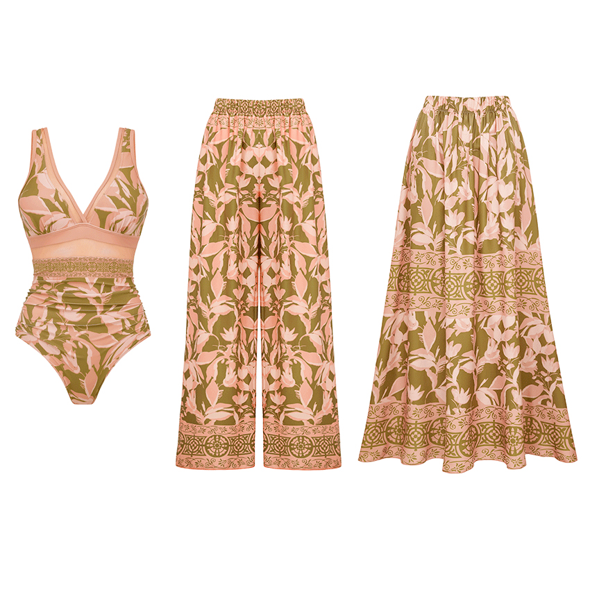 V Neck Mesh Splicing Print Swimsuit Set(s)