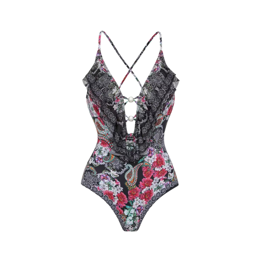 Black Cashew Flower Print Swimsuit Set(s)