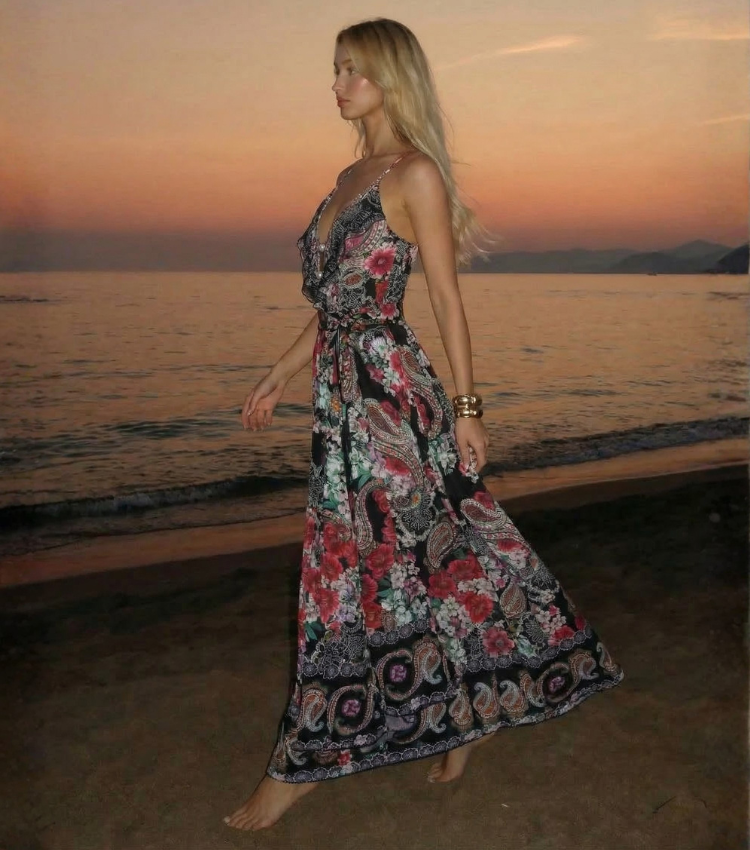 Black Cashew Flower Print Swimsuit Set(s)