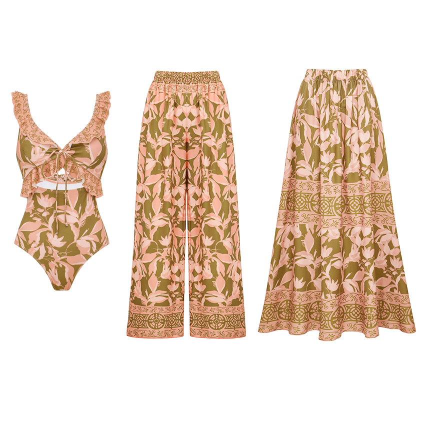 [Copy][Copy][Copy][Copy][Copy]V Neck Blue Paisley Print Swimsuit Set(s)