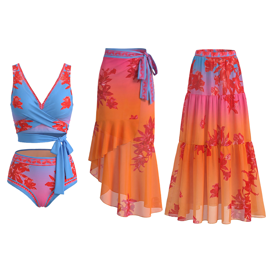 [Copy]Blush Pink & Teal Floral Two-Piece Print Swimsuit Set(s)
