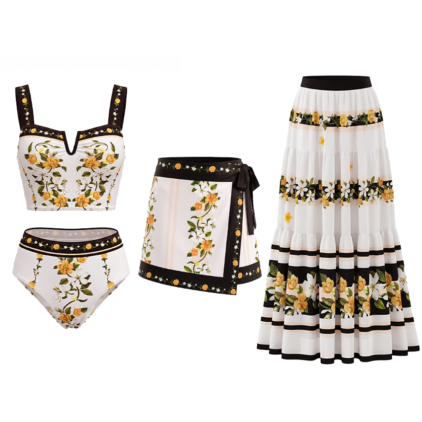 [Copy]Blush Pink & Teal Floral Two-Piece Print Swimsuit Set(s)