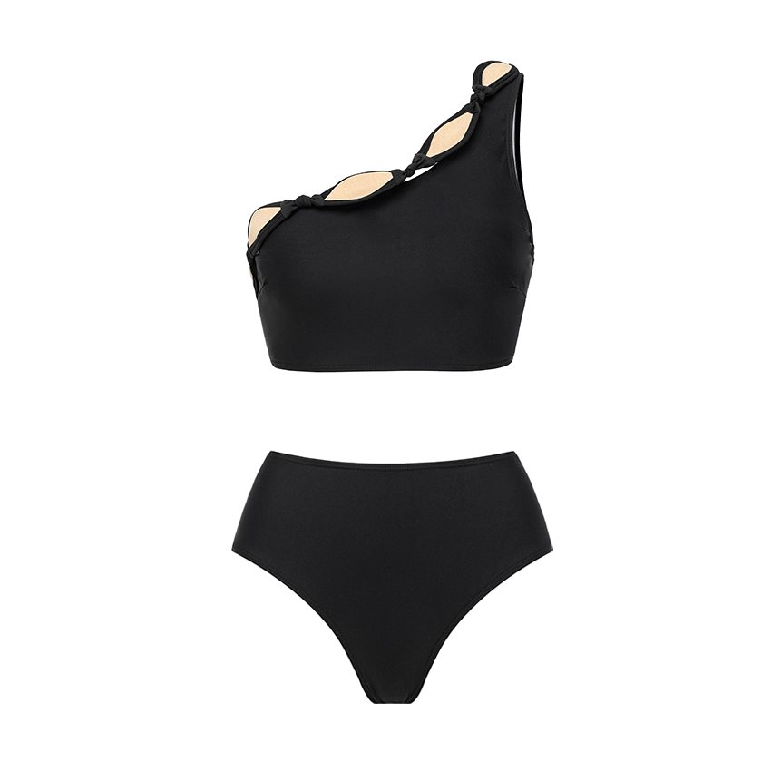 Black Rhombus-patterned Trim Bikini Swimsuit Set(s)