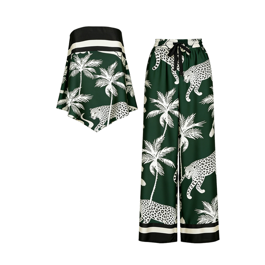 Positioning print strapless long pants set