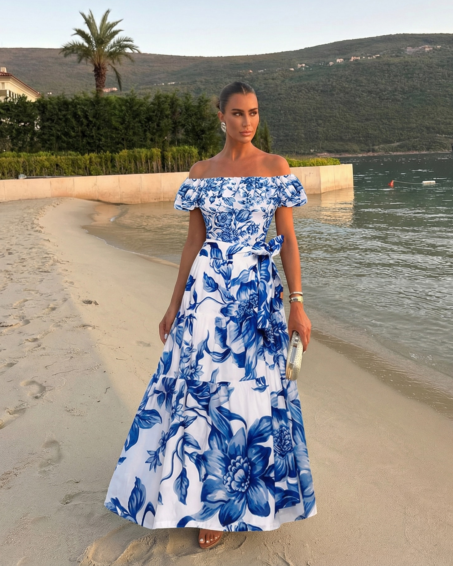 Bandeau Ruffle Blue Print Swimsuit Set(s)