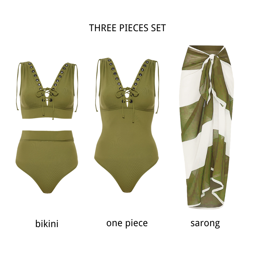 Olive Drab Drawstring Swimsuit Set(s)