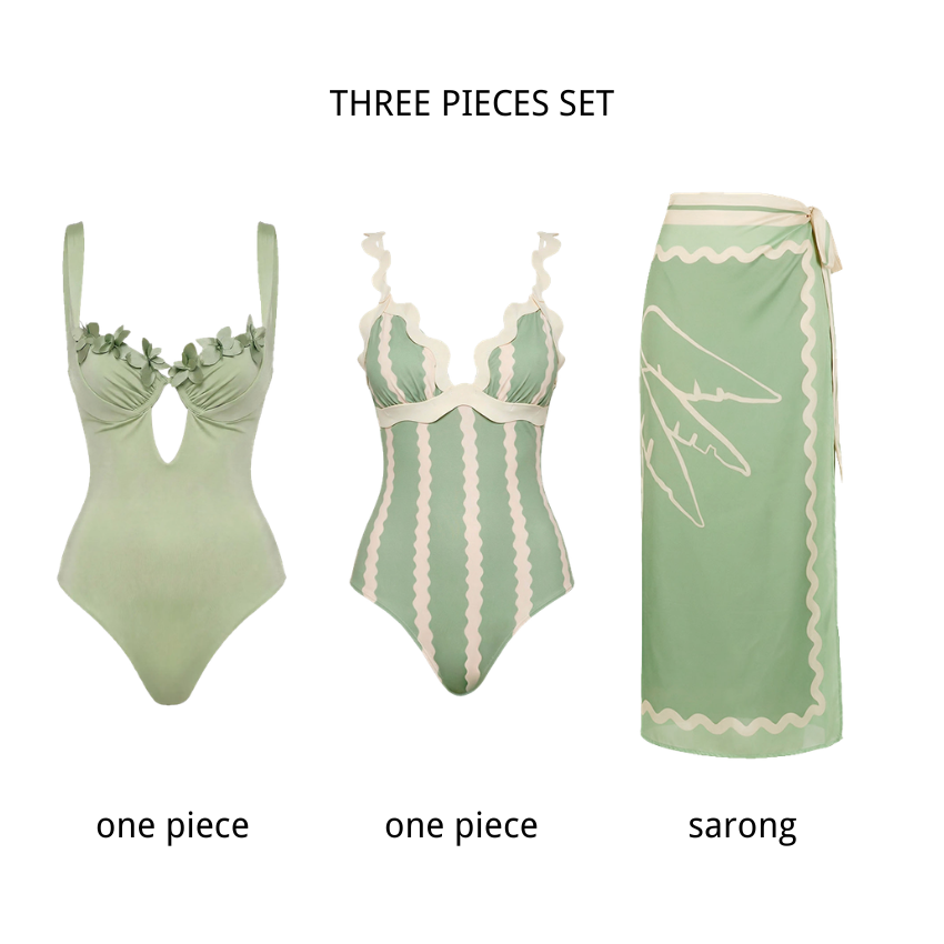 Pale Green Wave Pattern Swimsuit set(s)