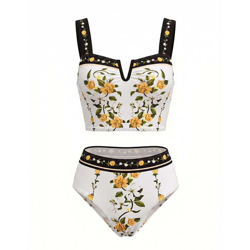 [Copy]Blush Pink & Teal Floral Two-Piece Print Swimsuit Set(s)