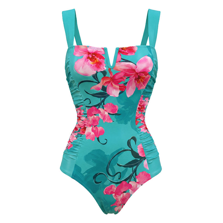 [Copy]Blue-Pink-Orange Ombre Floral Two-Piece Print Swimsuit Set(s)