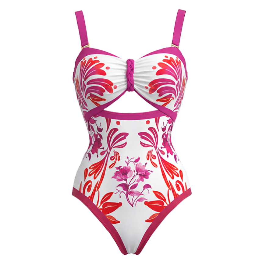  Fuchsia & Coral Print Braided Floral Swimsuit Set(s)