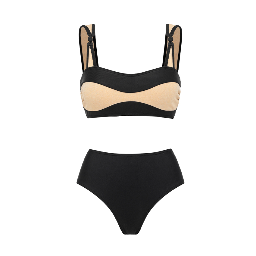 Gold Fabric Paneling High Waist Bikini Swimsuit Set(s)