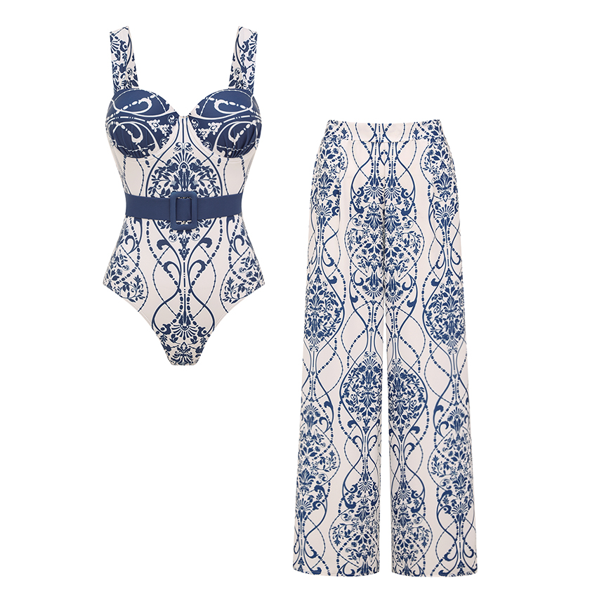 White Underwired Color Block Printed Swimsuit Set(s)