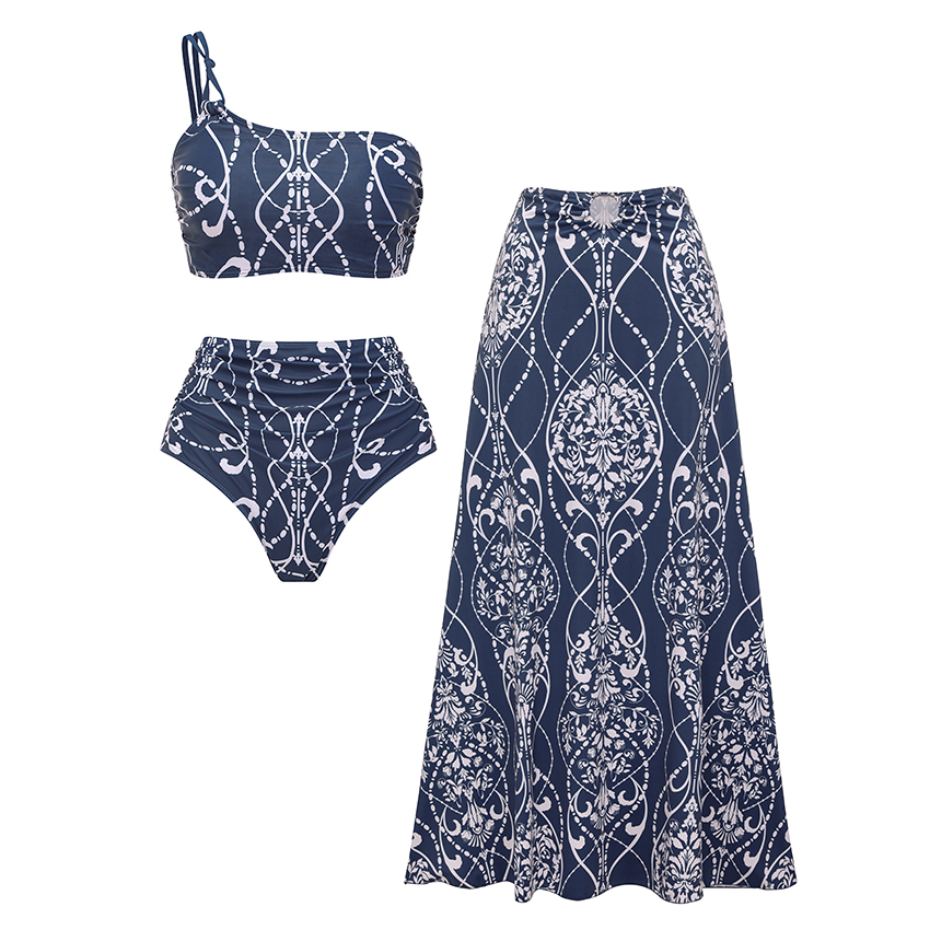 Tummy Control High Waist Blue Print Swimsuit Set(s)