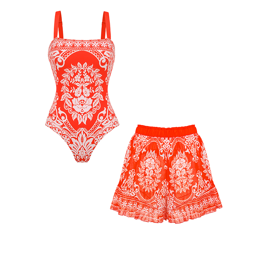 Adjustable Shoulder Straps Red Retro Print Swimsuit Set(s)