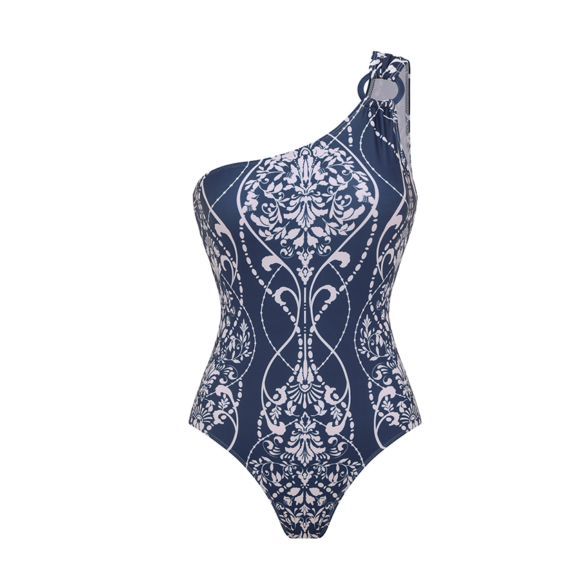 One Shoulder Blue Printed Swimsuit Set(s)