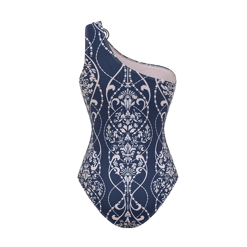 One Shoulder Blue Printed Swimsuit Set(s)