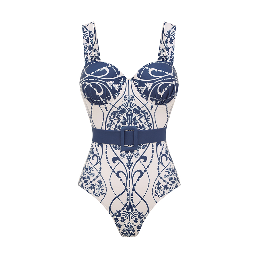White Underwired Color Block Printed Swimsuit Set(s)