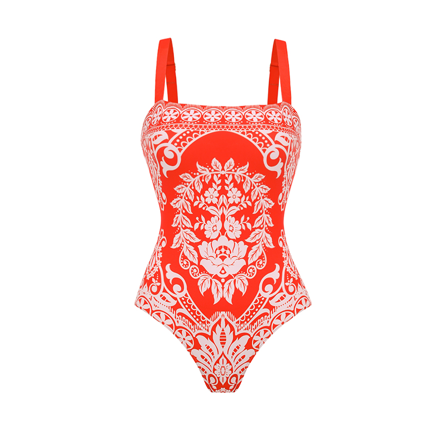 Adjustable Shoulder Straps Red Retro Print Swimsuit Set(s)