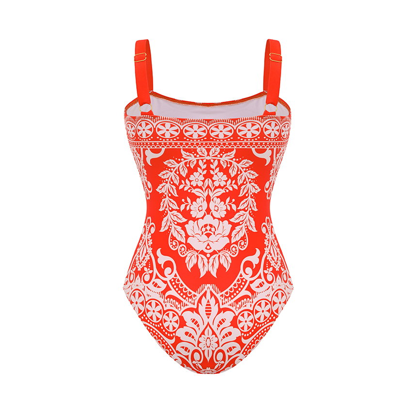 Adjustable Shoulder Straps Red Retro Print Swimsuit Set(s)