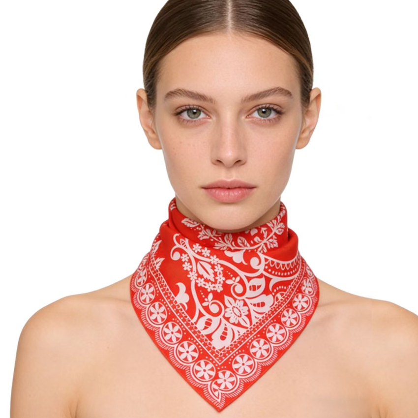 Vintage Red Print Square Scarf