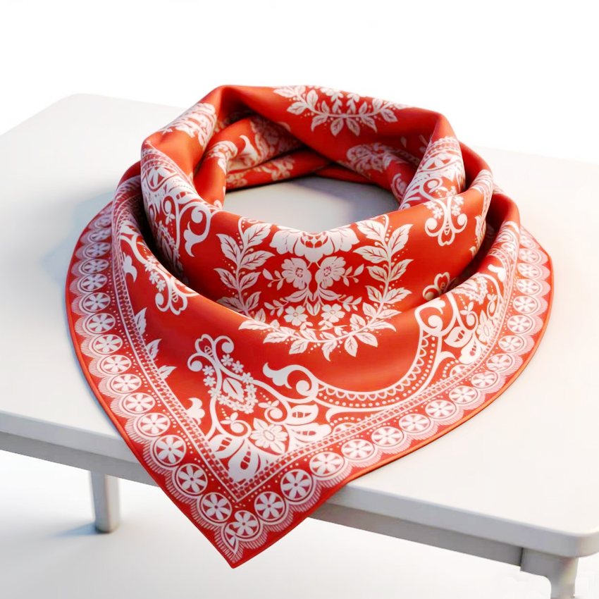 Vintage Red Print Square Scarf