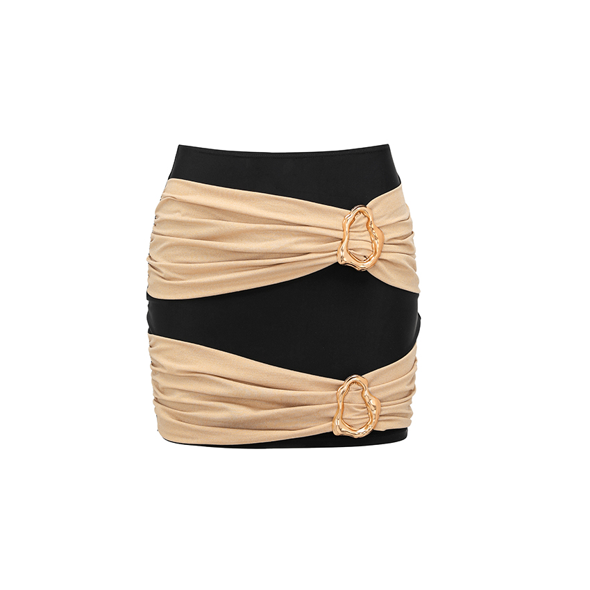 One Shoulder Color Block Rhombus-patterned Trim Swimsuit Set(s)