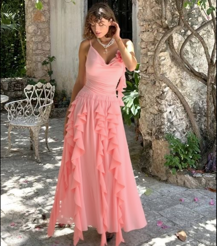 Light Coral Ruched 3D flowers Swimsuit Set(s)