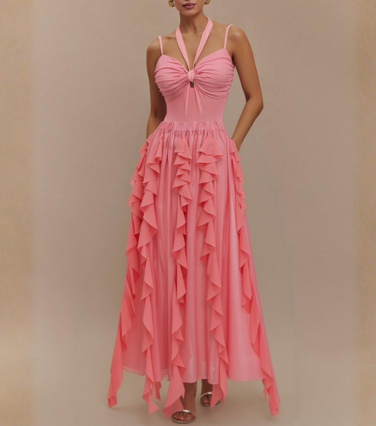 Light Coral Ruched 3D flowers Swimsuit Set(s)