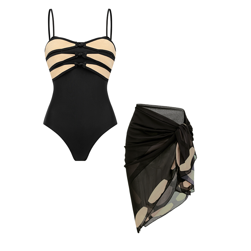 [Copy]V Neck White Laser Cutting Flower Cut Out Swimsuit Set(s)