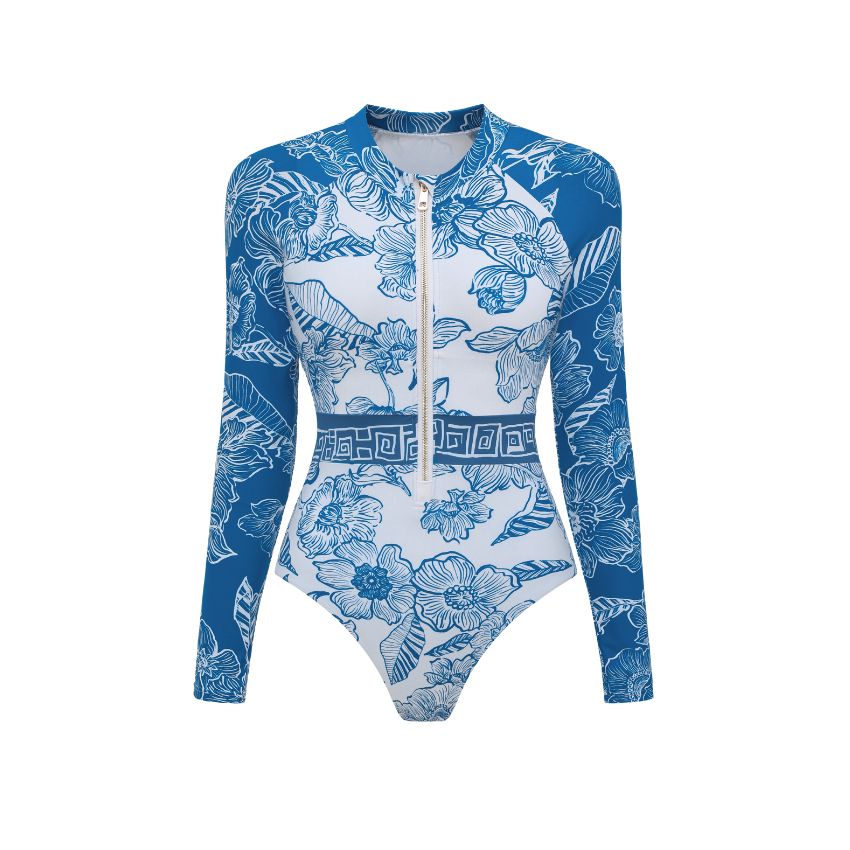 Color Block Long Sleeve Rashguard Swimsuit Set(s)