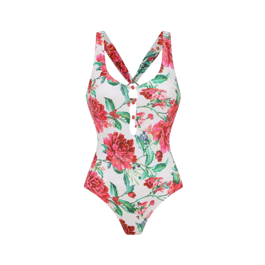 [Copy]Color-Blocked Blooming Flower Print Swimsuit Set(s)