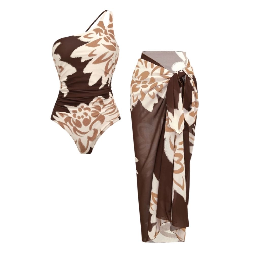One Shoulder One Piece Swimsuit and Sarong