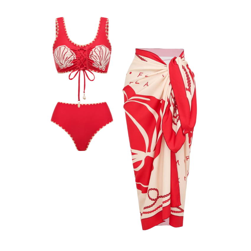 [Copy][Copy][Copy]Geometric Color Blocking Print Swimsuit Set(s)