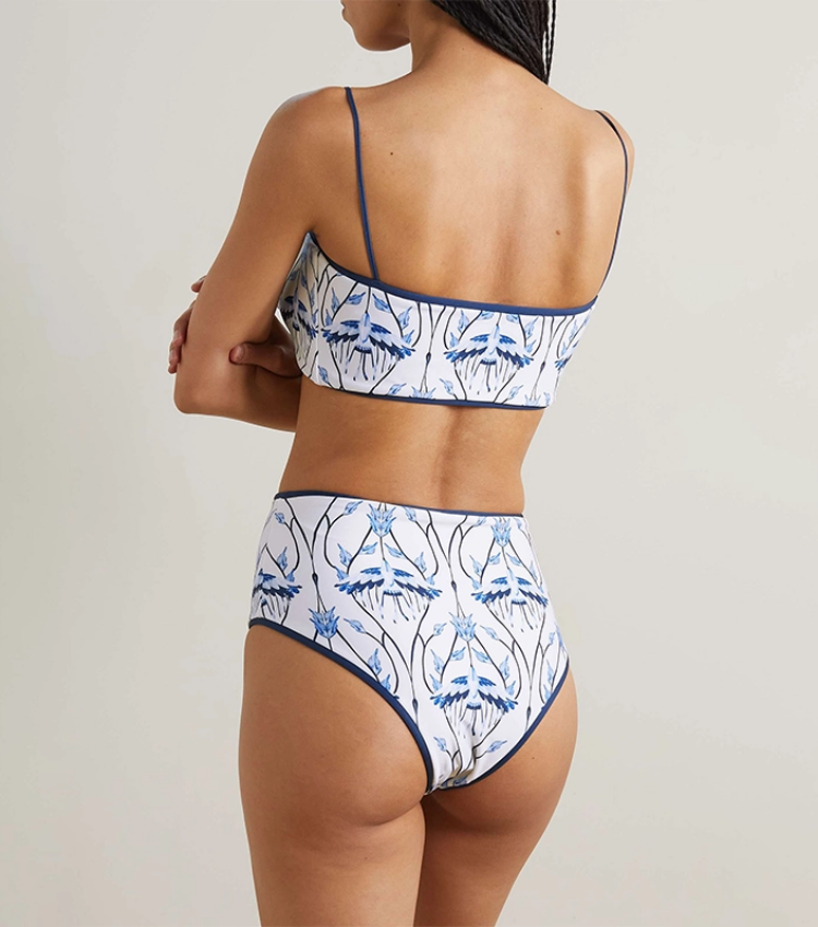 Strappy Blue Print High Waist Bikini Swimsuit and Sarong Flaxmaker