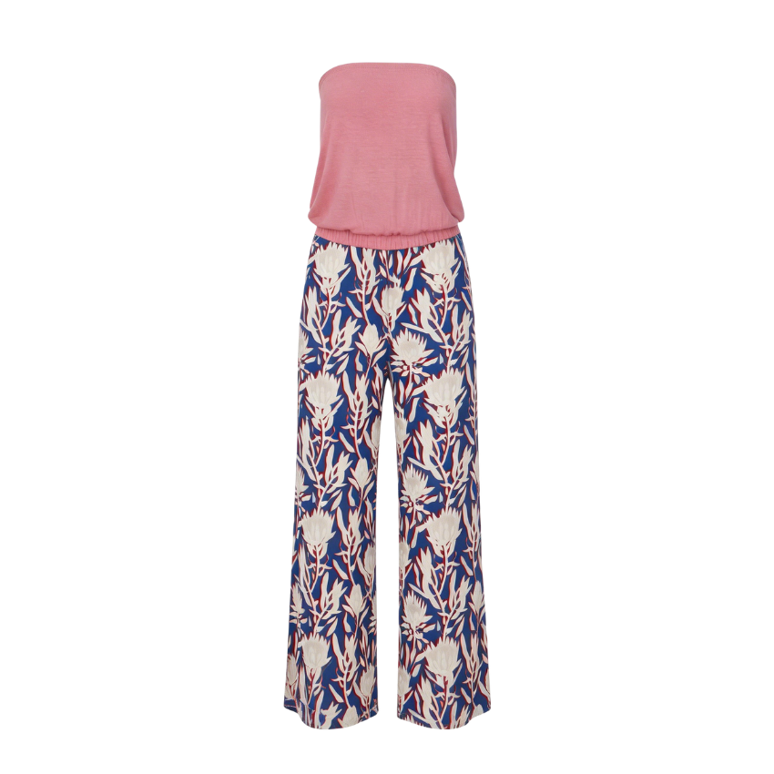 Blue printed faux two-piece jumpsuit