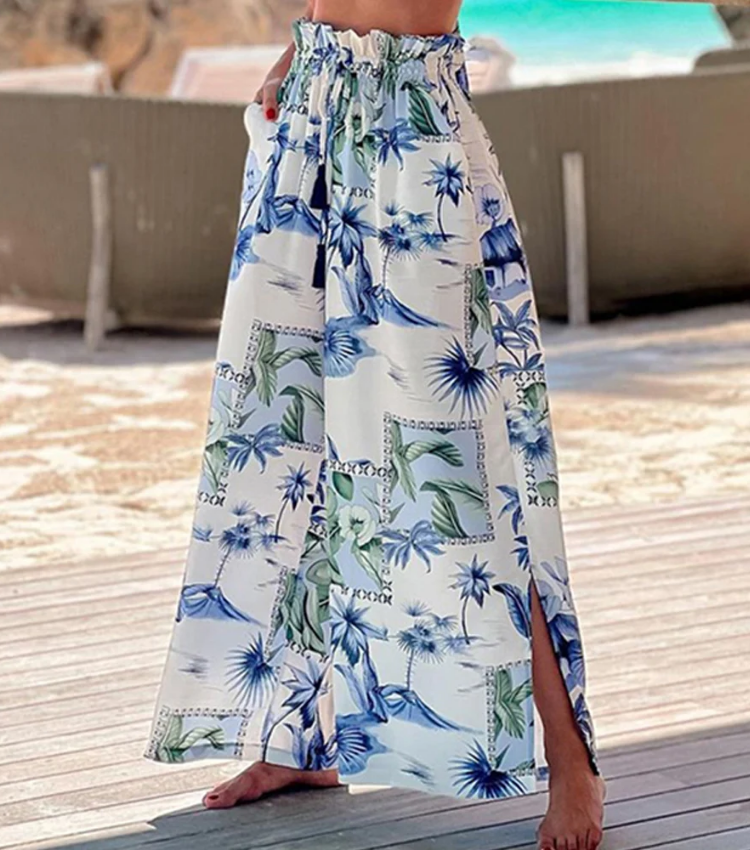 Sling Ruffle Printed  High Waist Bikini Swimsuit and Skirt