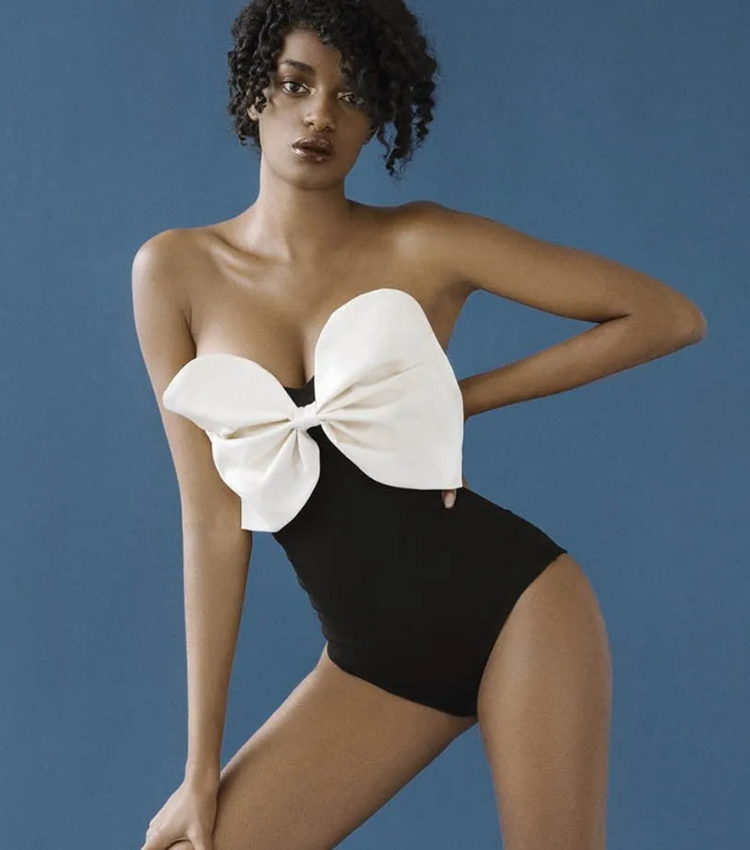 3D Bow Decoration One Piece Swimsuit and Split Skirt