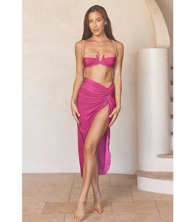 Strappy Color Block Bikini Swimsuit and Sarong Flaxmaker