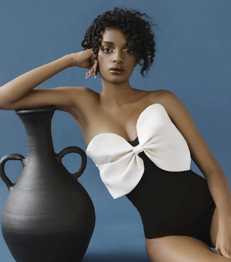 3D Bow Decoration One Piece Swimsuit and Split Skirt