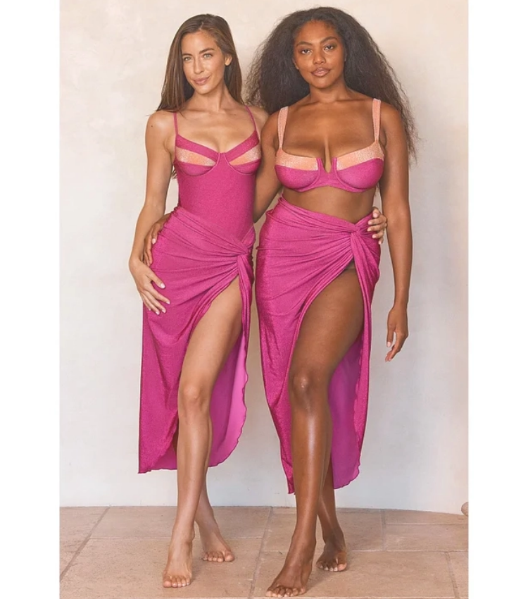 Strappy Color Block Bikini Swimsuit and Sarong Flaxmaker