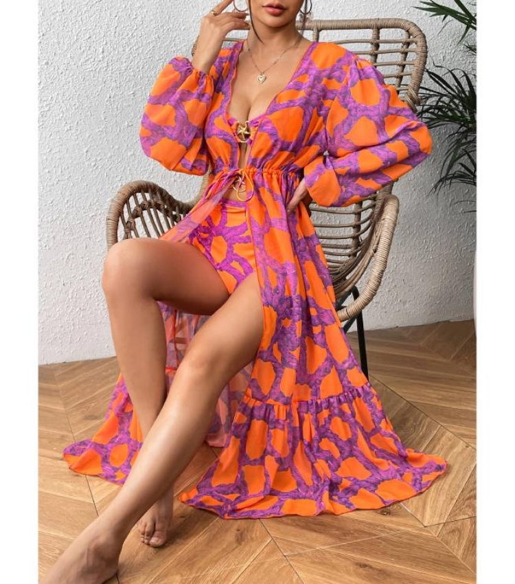 Starfish Printed Cutout One Piece Swimsuit and Cardigan