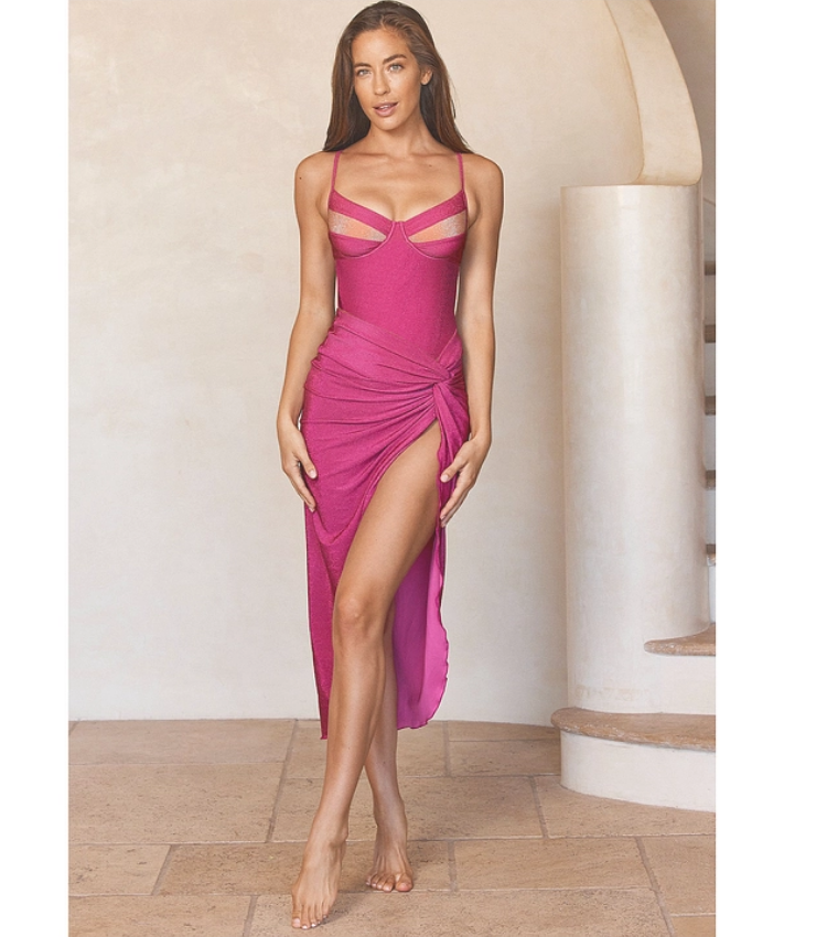 Sling Color Block One Piece Swimsuit and Sarong Flaxmaker