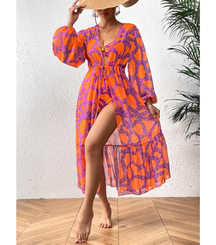 Starfish Printed Cutout One Piece Swimsuit and Cardigan