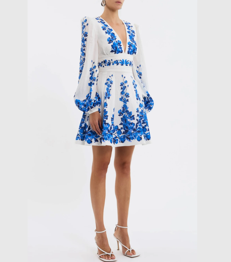 Printed Long Sleeve One Piece Swimsuit and Skirt